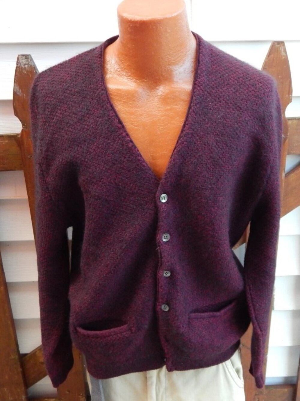 Vintage 60s 70s Mens Manhatten Mohair Sweater Cobain Cardigan Grunge Large ***